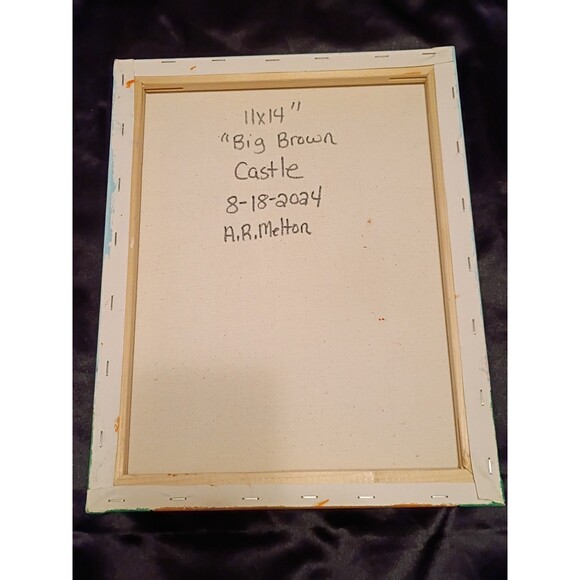 Handpainted Brown Castle Acrylic Painting On Canvas 11x14" Wall Decor Bedroom - Picture 3 of 3